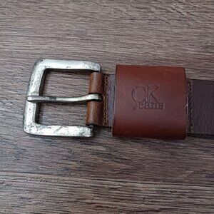 CK Calvin Klein Jeans Brown Leather Belt Distressed Soft Flexible XXL Vintage